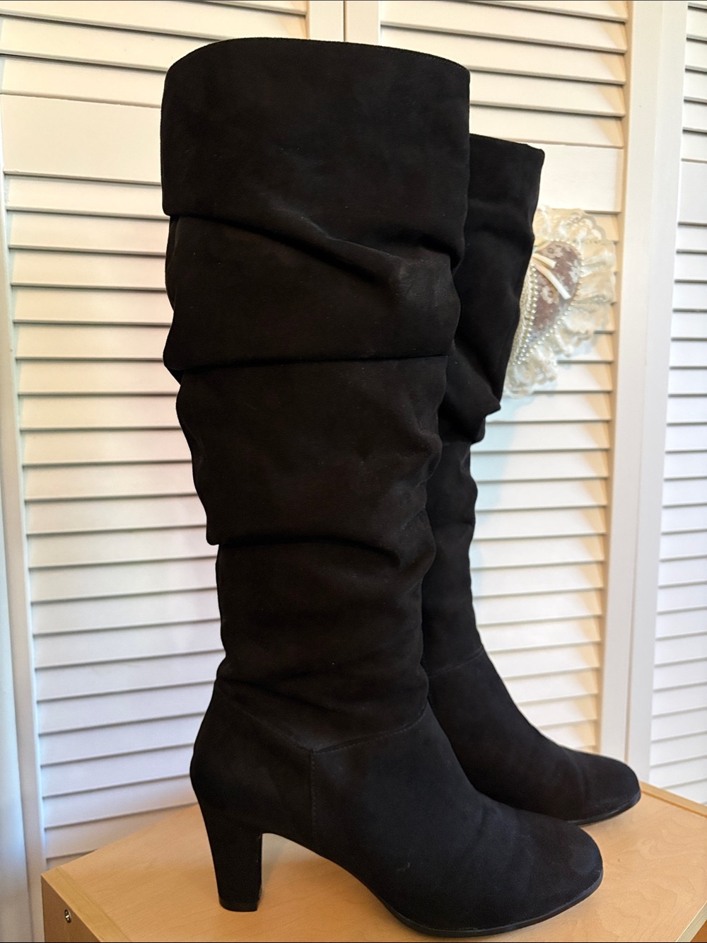 AEROSOLES Black Suede Slouch Over-the-Knee Boots